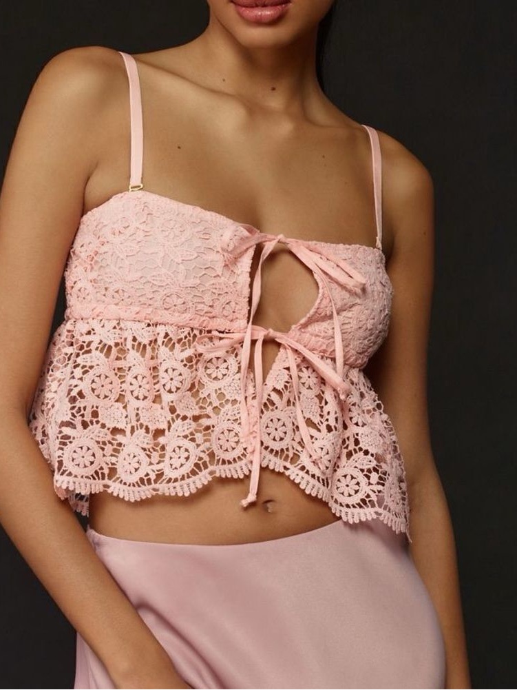 Anthropologie Pale Pink Lace Crochet Crop Top
